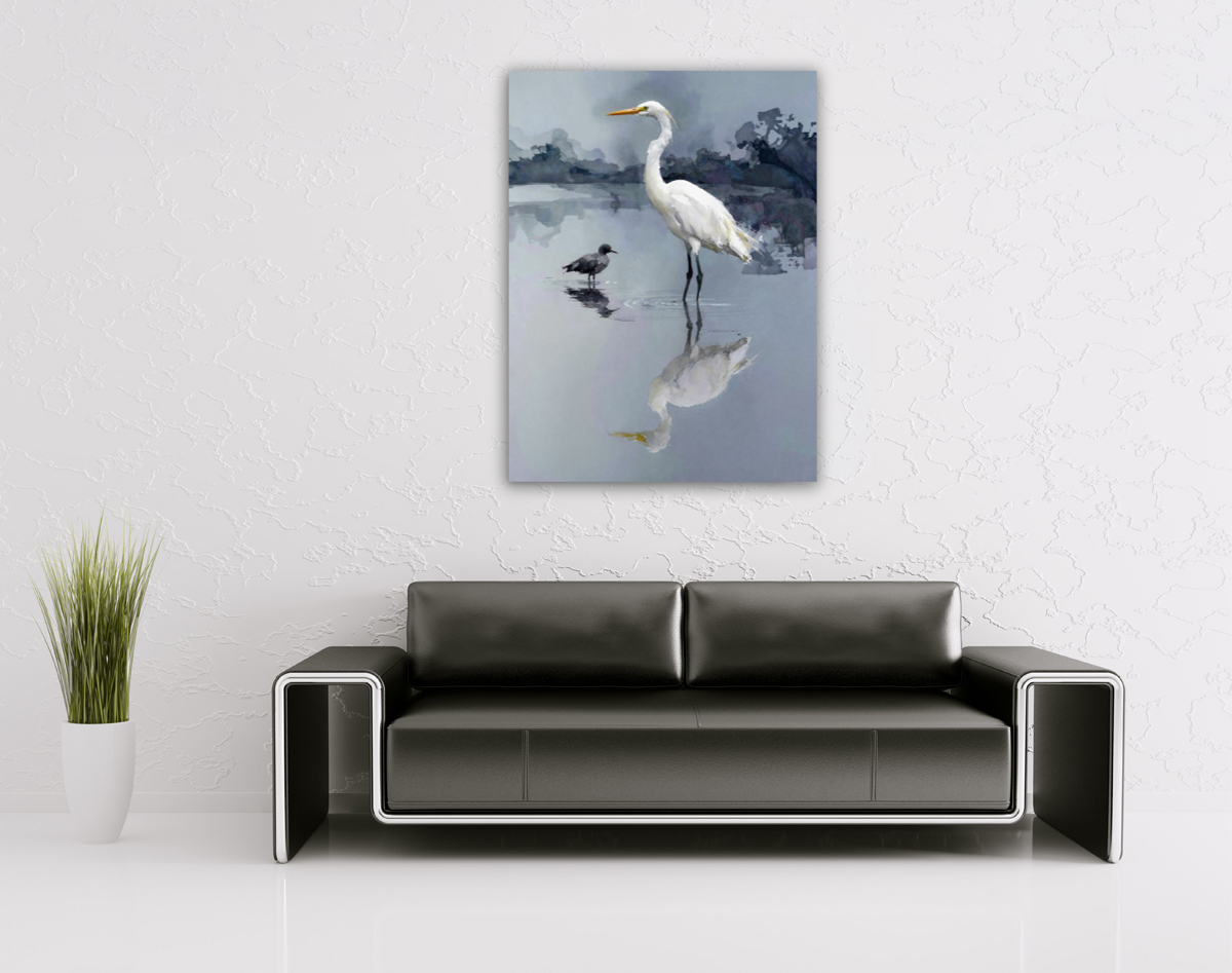 214-1815-wohnzimmer-großer Weissreiher-und-kleiner-Vogel-leinwanddrucke-zeitgenoessische-fotografie
